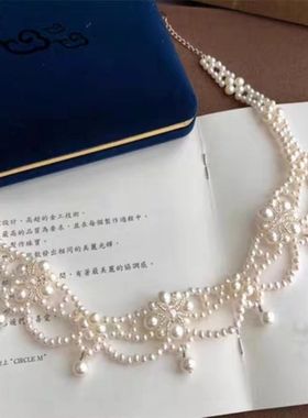 红口袋赫本风小众高级感复古法式新娘双珍珠项链choker锁骨链X49