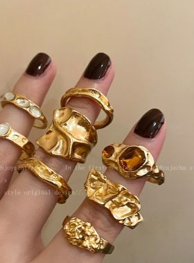 美拉德做旧不规则戒指女生2025新款高级感食指戒巨好看的情侣指环