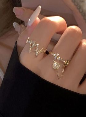 网红闪钻锆石日韩气质百搭开口戒指ins2023年新潮冷淡风指环学生