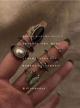 中式复古vintage戒指做旧高级感小众独特古着食指戒2024新款指环