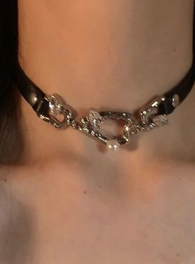 异形链条choker 短款皮质颈链锁骨链甜酷暗黑风项链小众设计感