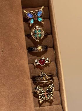 暗黑系列~蝴蝶太阳花开口戒指女小众复古时尚食指戒独特个性指环