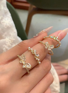 精致满钻蝴蝶锆石戒指女款ins小众设计高级感气质百搭食指戒指环