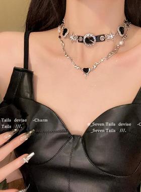 黑钻朋克choker项链甜酷辣妹美式复古锁骨链2025新款爆款小众颈链