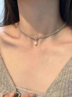 水滴锆石珍珠项链女轻奢小众设计感高级气质法式赫本风百搭锁骨链