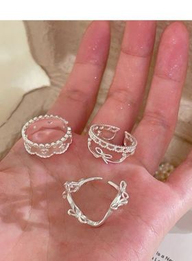 彩色蝴蝶花朵珍珠戒指女韩系小众设计食指戒夏日独特绝美叠戴指环