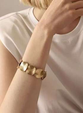 时尚复古轻奢金色几何拼接手链小众潮流个性设计冷淡风情侣手链