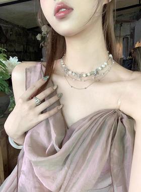 鸢尾梦蝶蝴蝶珍珠项链女款轻奢小众choker锁骨颈链配饰