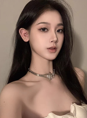 项圈女银色锆石项链女轻奢小众choker设计重工高级感镶钻颈链