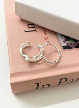 s925纯银珍珠戒指女ins小众设计不掉色素圈高级感甜美气质开口戒