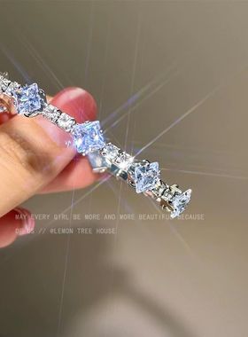 超闪锆石方糖开口手镯女轻奢小众高级感手环新款夏天精致气质手饰