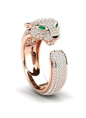 新款霸气个性时尚豹头满钻戒指男女开口创意个性指环小众设计戒指