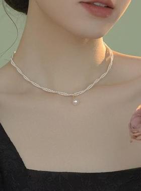 花朵珍珠项链轻奢锁骨高级山茶花裙子施家珍珠玻璃珍珠项链新款