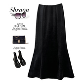 金丝绒加绒加厚半身裙女2025秋冬新款 黑色高腰显瘦鱼尾裙包臀长裙