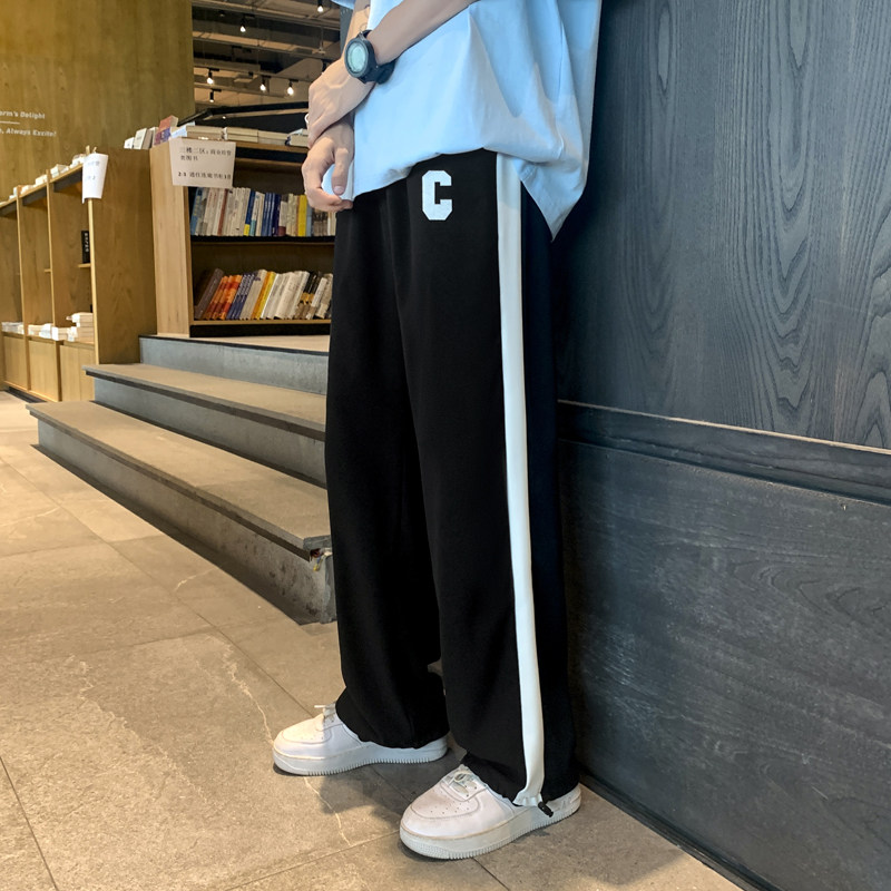 冰丝阔腿裤男夏季薄款直筒宽松美式hiphop裤子高街,男装休闲裤,星座308B-2