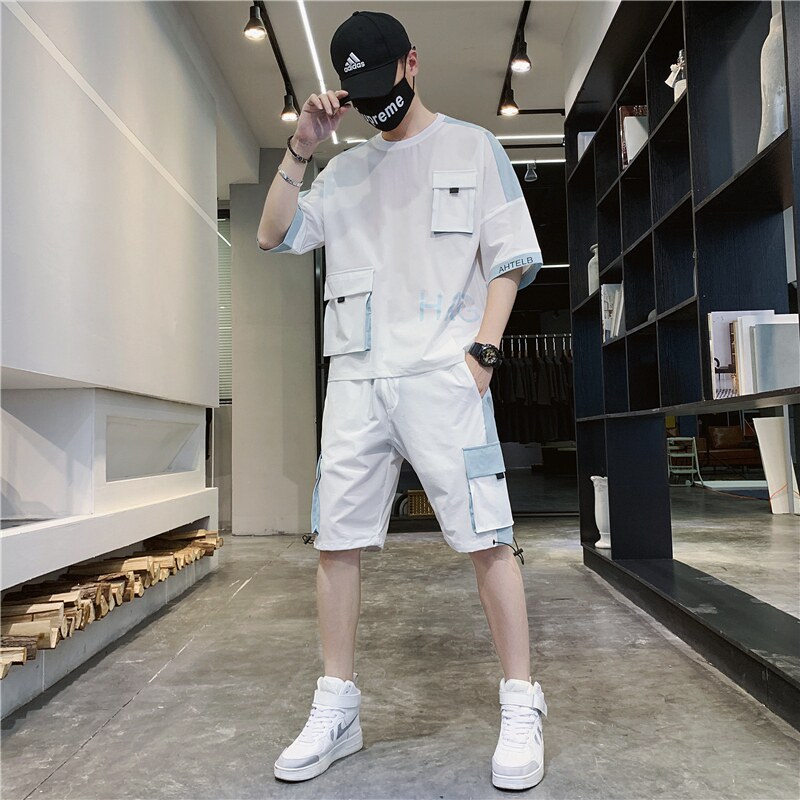 高品质工装套装男帅气夏季大码男装一套搭配运动夏装TZ12-P88,男装休闲套装,星座308B-2