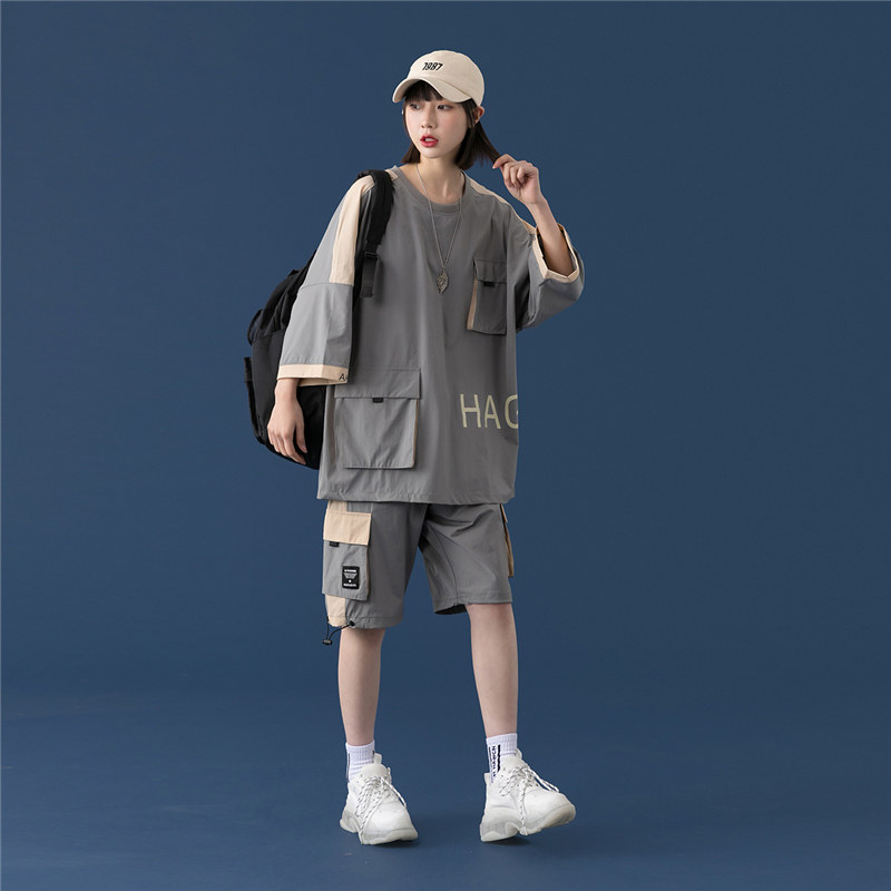 短袖t恤男女情侣运动套装夏季2021年新款时尚休闲两件套TZ12-P88,女装运动套装,星座308B-2