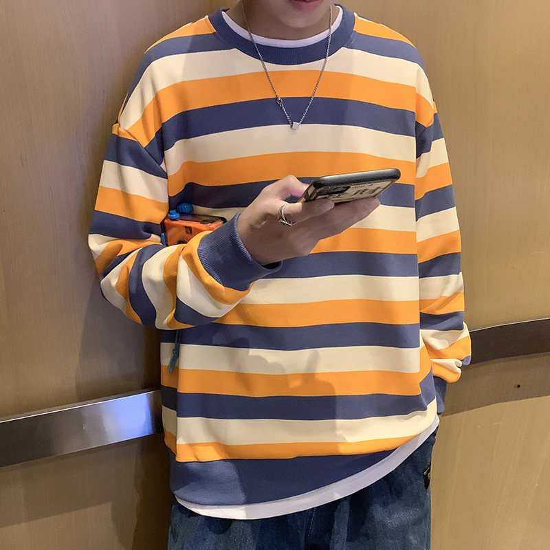 春秋卫衣男士圆领长袖宽松条纹上衣情侣百搭ins港风WY049,男装卫衣,星座308B-2