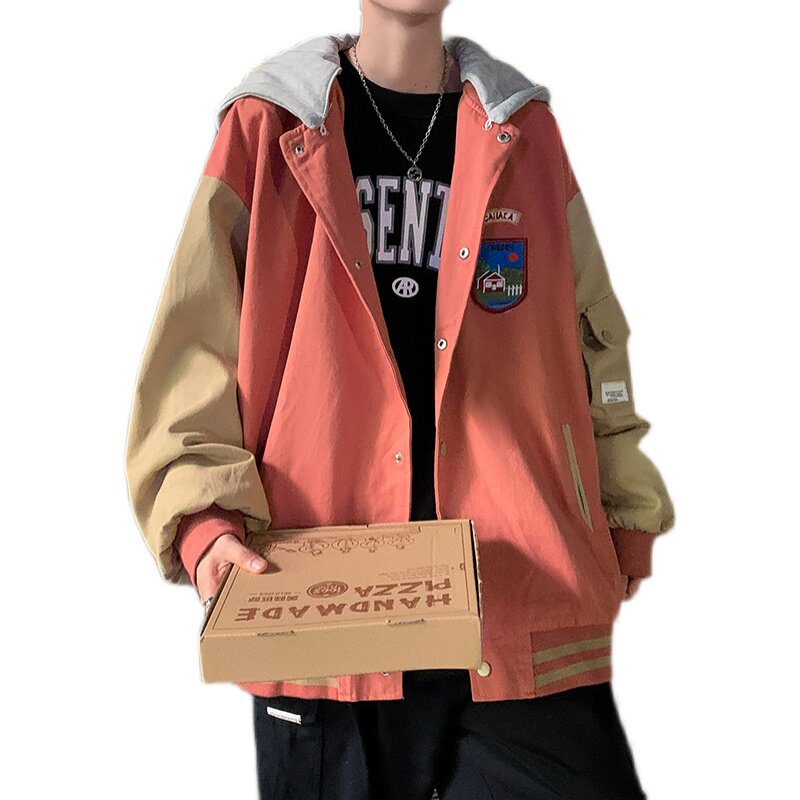 棒球服男春秋潮牌宽松拼接夹克港风潮流连帽休闲上衣JK0B10-P55,男装夹克,星座308B-2