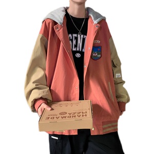棒球服男春秋潮牌宽松拼接夹克港风潮流连帽休闲上衣JK0B10-P55图片