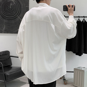 2021长袖衬衫男韩版垂感宽松高级感冰丝纯色衬衣C072-P35
