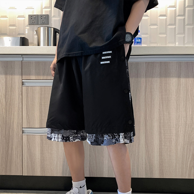 工装短裤男腰果花夏季外穿薄款潮牌宽松排扣休闲五分裤D,男装休闲裤,星座308B-2