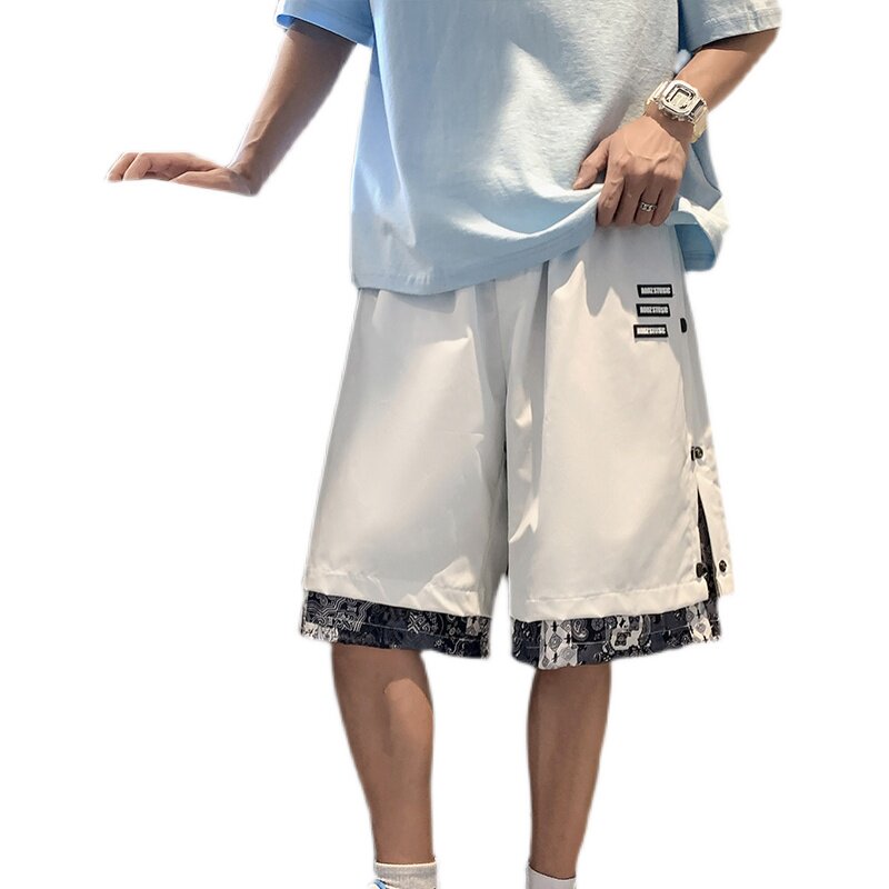 工装短裤男腰果花夏季外穿薄款潮牌宽松排扣休闲五分裤D,男装休闲裤,星座308B-2