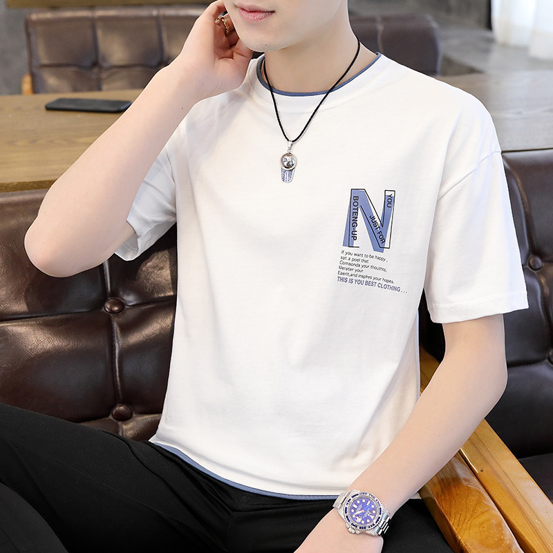 Summer men's short sleeve T-shirt new fashion brand cotton loose 5-sleeve T-shirt