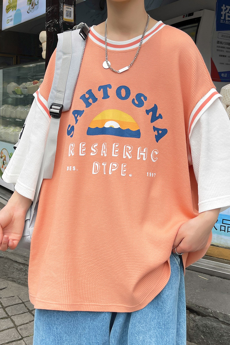 假两件短袖T恤男潮牌ins夏季港风宽松上衣服嘻哈半袖体恤T165,男装T恤,星座308B-2