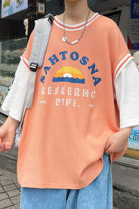 假两件短袖T恤男潮牌ins夏季港风宽松上衣服嘻哈半袖体恤T165图片