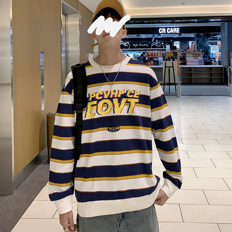 卫衣2021新款男士韩版潮流薄款长袖t恤春秋季条纹WY050,男装卫衣,星座308B-2