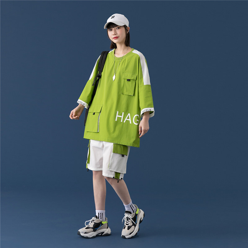 短袖t恤男女情侣运动套装夏季2021年新款时尚休闲两件套TZ12-P88,女装运动套装,星座308B-2