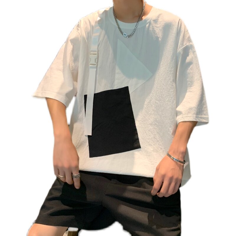 T恤男夏季潮牌拼接撞色oversize高街原宿宽松半袖上衣服T86,男装T恤,星座308B-2