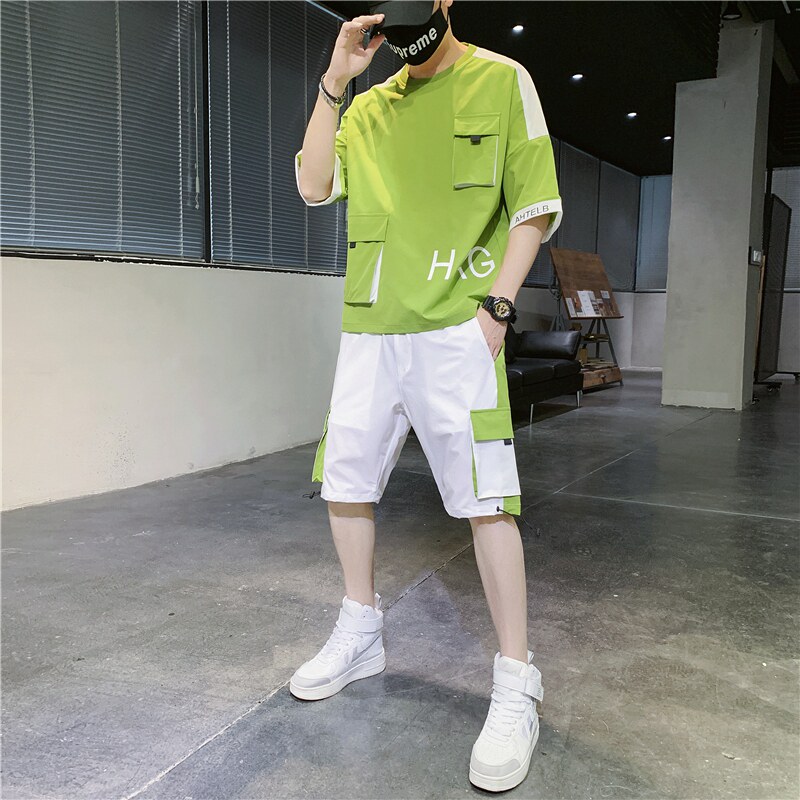 高品质工装套装男帅气夏季大码男装一套搭配运动夏装TZ12-P88图片