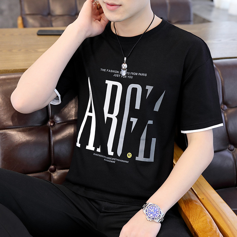 Summer men's short sleeve T-shirt new fashion brand cotton loose 5-sleeve T-shirt