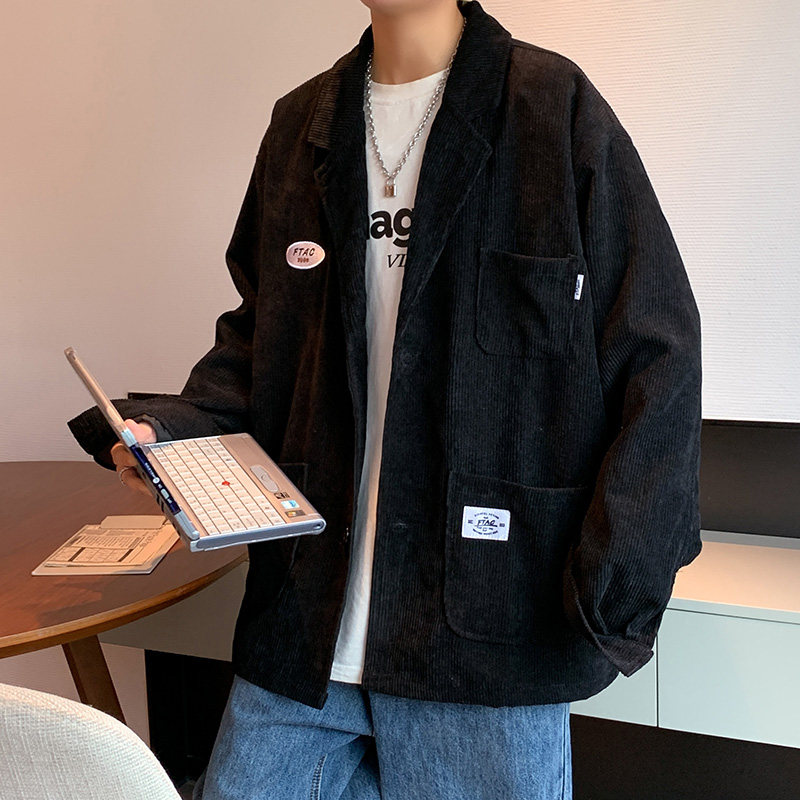 灯芯绒西装夹克男潮牌胖子休闲日系外套古着春秋XZ06-P60,男装夹克,星座308B-2