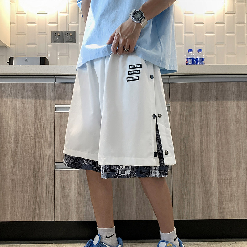 工装短裤男腰果花夏季外穿薄款潮牌宽松排扣休闲五分裤D,男装休闲裤,星座308B-2