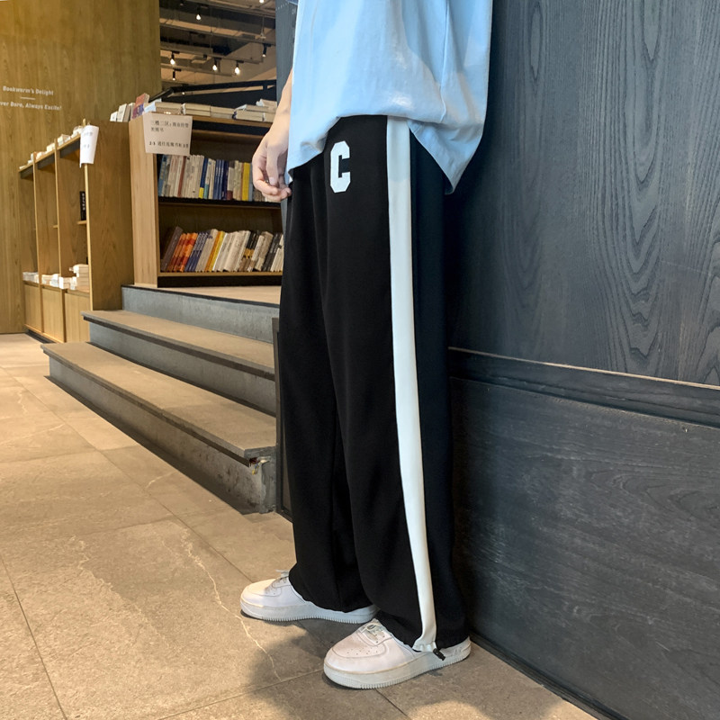 冰丝阔腿裤男夏季薄款直筒宽松美式hiphop裤子高街,男装休闲裤,星座308B-2