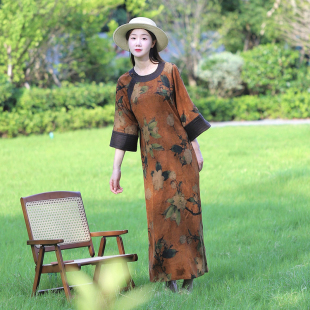 连衣裙女25 国风复古改良旗袍中式 慢时光 柑香素染真丝香云纱中式