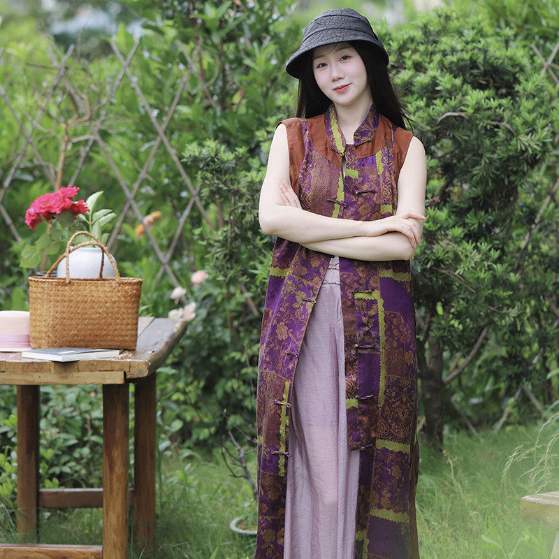 紫溪真丝香云纱盘扣复古马甲