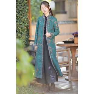 柑香素染【朝暮】真丝绢纺香云纱40姆米中式复古长外套水貂毛棉衣