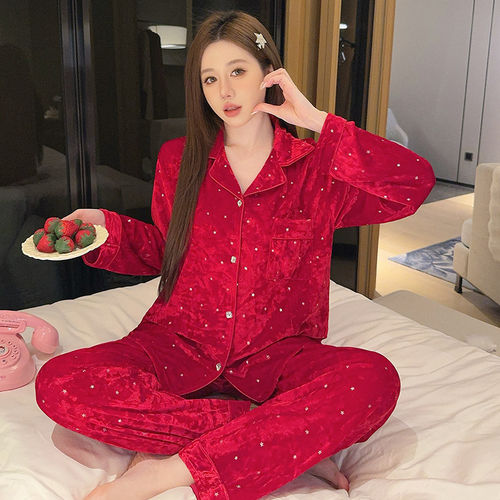 金丝绒红色波点轻奢休闲睡衣女款