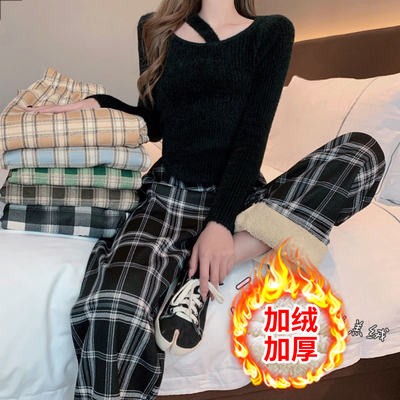 加绒加厚裤子女冬季阔腿裤