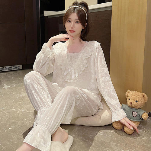 金丝绒性感蕾丝花边家居服套装女