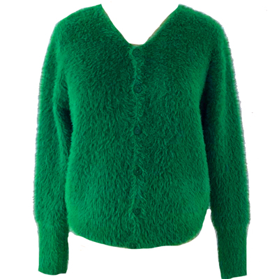松石绿针织开衫水貂绒毛衣
