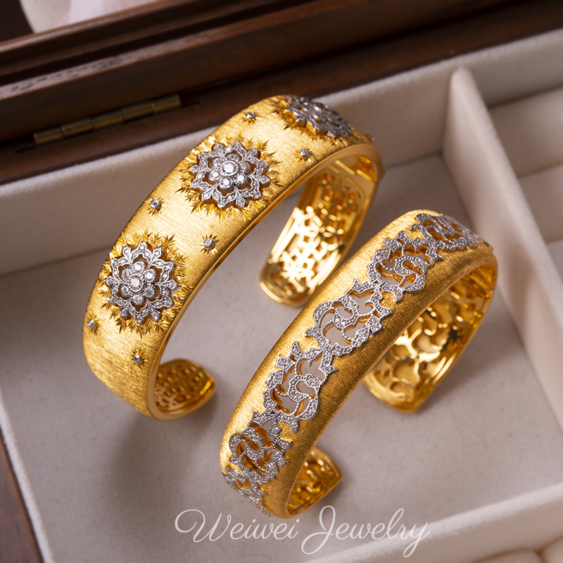 925银镀金镂空蕾丝藤蔓花绘手镯