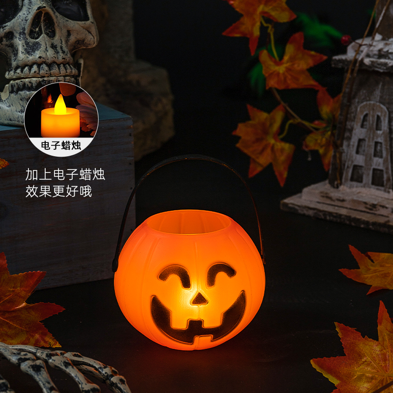 万圣节南瓜灯儿童手提南瓜桶发光糖果罐幼儿园学生装饰品道具礼品