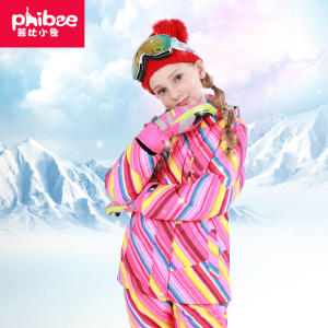 跨境电商新品PHIBEE菲比小象童滑雪服套装加厚儿童款冲锋衣女