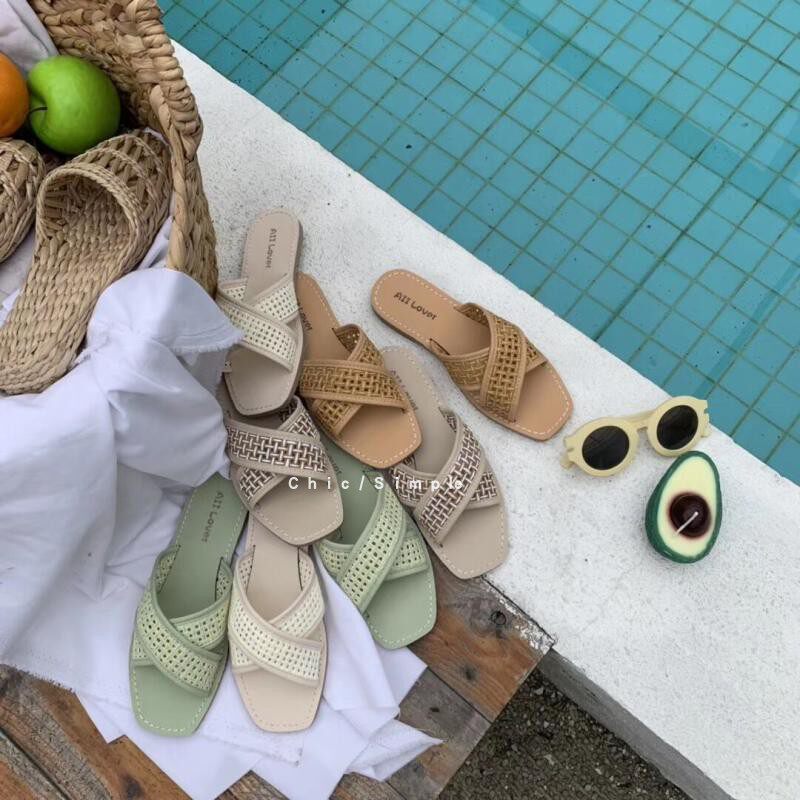 Chic Oni2019/ss韓國| 夏天chao清新的牛油果色系交叉平底 拖鞋在類目 女鞋, 靴子中 - 來自Buy2taobao.com提供專業的淘寶代購服務