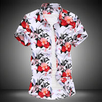 New trendy printed men's wear 2026 summer short-sleeved floral shirts for men, plus-size shirts for young people, and floral tops thumbnail 5